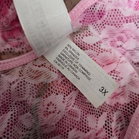 Vintage 90s Sleeveless Lace mesh Lingerie Top Womens Size 3X Pink Rose Print - Picture 8 of 8